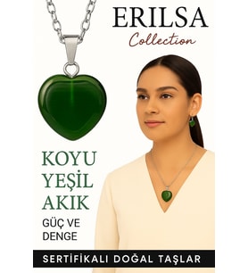 Sertifikalı Kalp Model Koyu Yeşil Akik Taşı Kolye – Denge, Koruma ve Ruhsal Güç Sembolü (Çok Renkli)