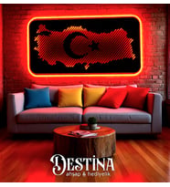 Destina Ahşap Bayrak Temalı Türkiye Haritası Led Aydınlatma Tablo (B.Kırmızı)