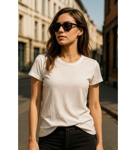 Kadın %100 Organik Pamuklu Relaxed Yıkamalı T-shirt Bisiklet Yaka Kısa Kollu Kadın Basic Tişört