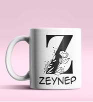 Kişiye Özel Z Harfi Romantik Tasarım Beyaz Renk Kupa
