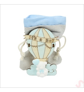 Ahşap Standlı 10cm x 8cm KESE, Mavi Uçan Balon - 1 Adet