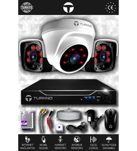 TURKNO 3 Kameralı Pania 1 İç Kamera Set HDD'siz Full HD Gece Görüşlü Güvenlik Kamerası Sistemi