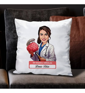 Kişiye Özel Hediye En Başarılı Kadın Nörolog Karikatürlü Yastık