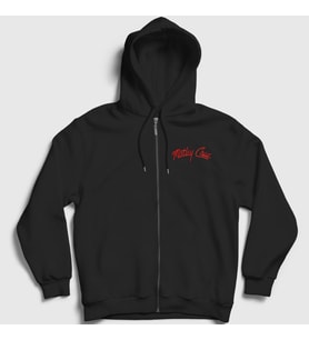 Presmono Unisex Siyah Logo Mötley Crüe Fermuarlı Kapüşonlu Sweatshirt 167370tt