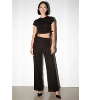 Kadın Kısa Kollu Bisiklet Yaka Crop Top İspanyol Paça Flare Pantolon Likralı Örme Takım Günlük Rahat