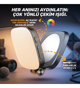 Manyetik 3-in-1 Taşınabilir Işık - Makyaj Aynalı ve Katlanabilir Stand