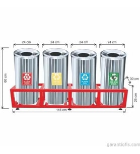 Garanti Metal 1812 Kafesli Paslanmaz Çelik 4 lü Geri Dönüşüm Çöp Kovası