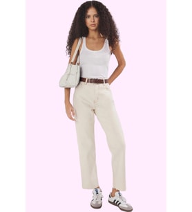 Kadın Yüksek Bel Straight Jean Pantolon Pamuk Denim Günlük Stil Yaz Aylarının Vazgeçilmezi (Ekru)