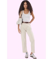 Kadın Yüksek Bel Straight Jean Pantolon Pamuk Denim Günlük Stil Yaz Aylarının Vazgeçilmezi (Ekru)