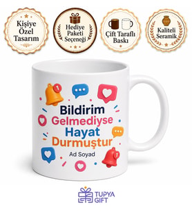 Sosyal Medyadan Çıkmayanlara Bildirim Bağımlısı Like Avcısı Kupa Bardak Hediye
