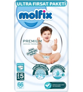 Molfix Premium Bebek Bezi Beden:5 (11-18KG) Junior 66 Adet Ultra Fırsat Pk