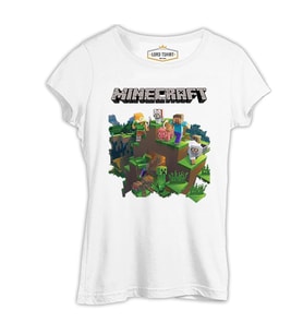 Minecraft - Bedrock Beyaz Kadın Tshirt