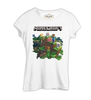 Minecraft - Bedrock Beyaz Kadın Tshirt