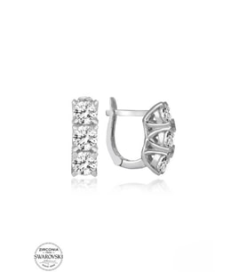 SWAROVSKİ TAŞLI  ZİRCONİA PIRLANTA MONTÜR ÜÇ TAŞ 925 AYAR GÜMÜŞ KÜPE