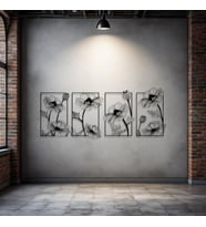 Çerçeveli Çiçek Desenli Metal Tablo Seti – 3D Gölgeli Modern Duvar Dekoru, Zarif Hediye (Siyah)