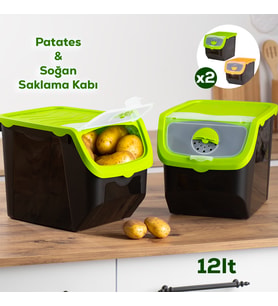 Porsima 1506 Yeşil 2'li Çok Amaçlı Plastik Patates Soğan Sarımsak Saklama Kutusu 12 L Renkli Kapak