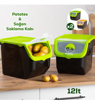 Porsima 1506 Yeşil 2'li Çok Amaçlı Plastik Patates Soğan Sarımsak Saklama Kutusu 12 L Renkli Kapak