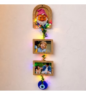 Şans Cücesi Fotoğraf Tutucu, Kişiye Özel Renkli Led Işıklı 2 Fotoğraflı ve Nazar Boncuklu