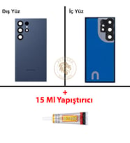 Samsung S24 Ultra Mavi Arka Pil Kapağı Batarya Kapağı Lazer Kesim + B-7000 Yapıştırıcı