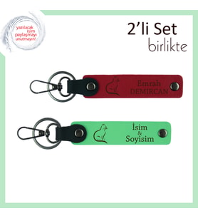 Evcil Dostuna Adanmış Hediye, Pati Motifli, İsme Özel 2’li Anahtarlık, Kırmızı-Fıstık Yeşil