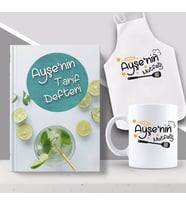 BK Gift Kişiye Özel İsimli Mutfak Önlüğü Kupa ve Yemek Tarif Defteri Hediye Seti-19 (Model 1)