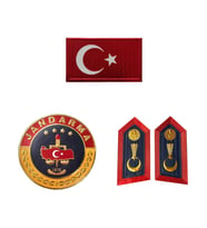 Jandarma Asayiş Bir Çift Spolet, Bayrak ve Yuvarlak Arma 3D Plastik TPU, Cırtlı (Çok Renkli)