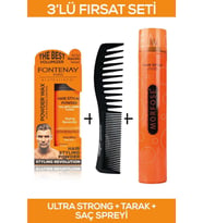Fontenay Saç Şekillendirici Pudra Toz Wax Ultra Strong Turuncu + Şekil Tarağı + Saç Sprey 3'Lü Set