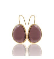 Kadir Jewellery 22 Ayar Altın Kaplama Fosil Taşlı Küpe -El İşçiliği Ve Hipoalerjenik Küpe