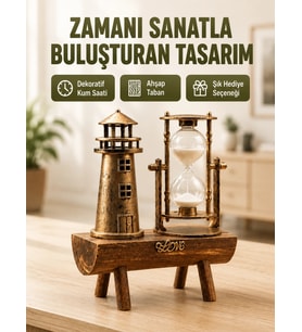 Vintage Kum Saati + Deniz Feneri Modeli – Ahşap Gövdeli Masa Üstü Dekor Yeni Nesil