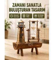 Vintage Kum Saati + Deniz Feneri Modeli – Ahşap Gövdeli Masa Üstü Dekor Yeni Nesil