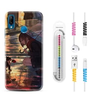 Huawei P20 Lite Mate 10 20 Lite Pro P40 Lite KılıfKablo Koruma Spiral Silikon Kız ve Kedi 1762