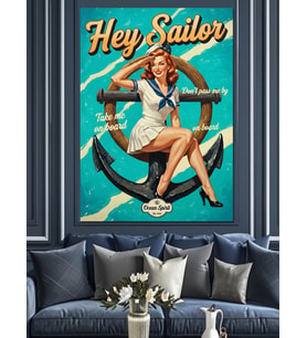 Mavi Yeşil Pin-Up Kız Dekoratif Kanvas - Mdf Ahşap Tablo