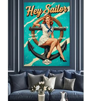 Mavi Yeşil Pin-Up Kız Dekoratif Kanvas - Mdf Ahşap Tablo