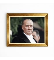 Tablore Mustafa Kemal Atatürk Renkli Portre Gold Çerçeveli Tablo Lüks Salon Ofis Duvar Dekorasyonu