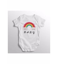 Gökkuşağı Resimli Baby Yazılı Baskılı Bebek Zıbını