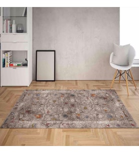 Çiçek Desenli Çerçeveli Dijital Baskı Yıkanabilir Kaymaz Taban Vintage Salon Halısı ve Yolluk (Karışık)
