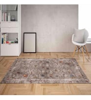 Çiçek Desenli Çerçeveli Dijital Baskı Yıkanabilir Kaymaz Taban Vintage Salon Halısı ve Yolluk (Karışık)