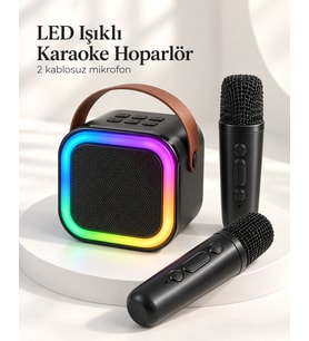 Bluetooth Bağlantılı Led Işıklı Karaoke Ses Sistemi Ve İki Kablosuz Mikrofon