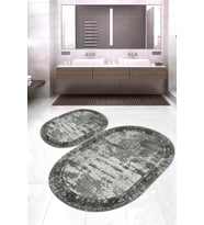 Dijital Baskılı Kaymaz Taban Yıkanabilir Oval 2'li Klozet Takımı Banyo Paspası NOKZ-SD-309 (Çok Renkli)