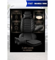 fiat marea 1996 Koltuk ve Kılıf uyumlu Yastık Minder Lüks Siyah 2 Minder 2 Yastık