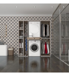 Kenzlife çamaşır-kurutma makinesi dolabı ve giysi dolabı çekmeceli hattab sol raf crd 187*160*60  banyo (Beyaz)