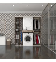 Kenzlife çamaşır-kurutma makinesi dolabı ve giysi dolabı çekmeceli hattab sol raf crd 187*160*60  banyo (Beyaz)