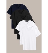 Erkek Çok Renkli T- Shirt Regular Fit Rahat Kesim V Yaka 5'li Basic Tişört Paketi (Siyah)