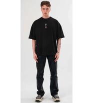 Erkek Baskılı T-Shirt Kısa Kol Bisiklet Yaka Regular Fit Rahat Kalıp Günlük Tişört - Siyah