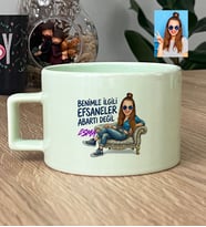 Kişiye Özel Karikatürlü Benimle İlgili Efsaneler Lüks Pastel Fincan Doğum Günü Hediyesi