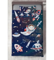 MEKTA HOME BEBEK VE ÇOCUK ODASI Uzaylı Astronot Desenli Yatak Örtüsü