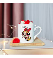 Power Puff Girls Blossom Tasarımlı Ahşap Tabaklı Kişiye Özel Türk Kahvesi Fincanı