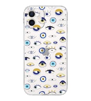 PrintiFy iPhone 12 ile Uyumlu Nazar Boncuğu 2 Baskılı Kamera Korumalı Şeffaf Silikon Kılıf