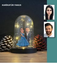 KİŞİYE ÖZEL EVLİ, SEVGİLİ, ÇİFT , GELİN DAMAT  IŞIKLI KARİKATÜR FANUS BİBLO  m5