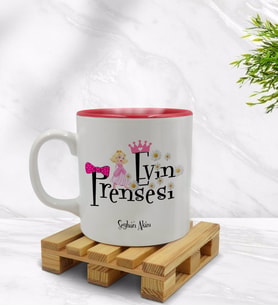 BK Gift Kişiye Özel Evin Prensesi Tasarımlı İçi Kırmızı Renkli Kupa Bardak Model 3